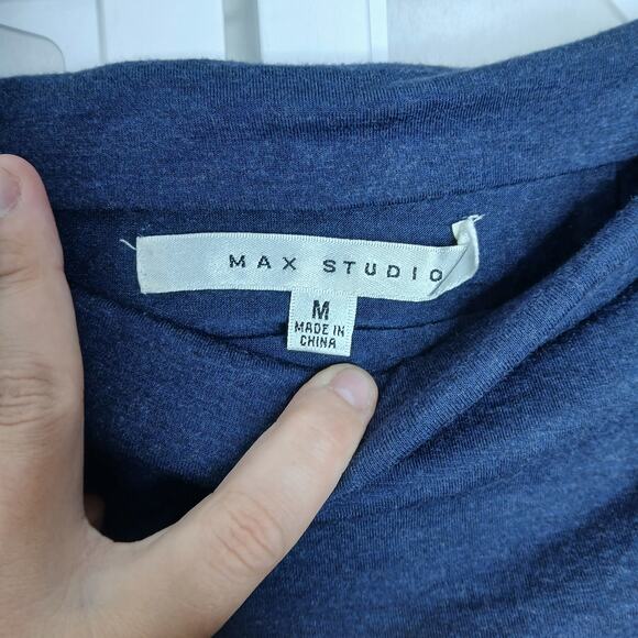 Max Studio Navy Blue Stretch Long Fold Midi Swing Skirt Womens MD Y2K 90s - Picture 3 of 10